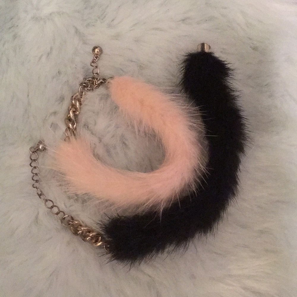 Bracelet black pink fur furry feather bracelets